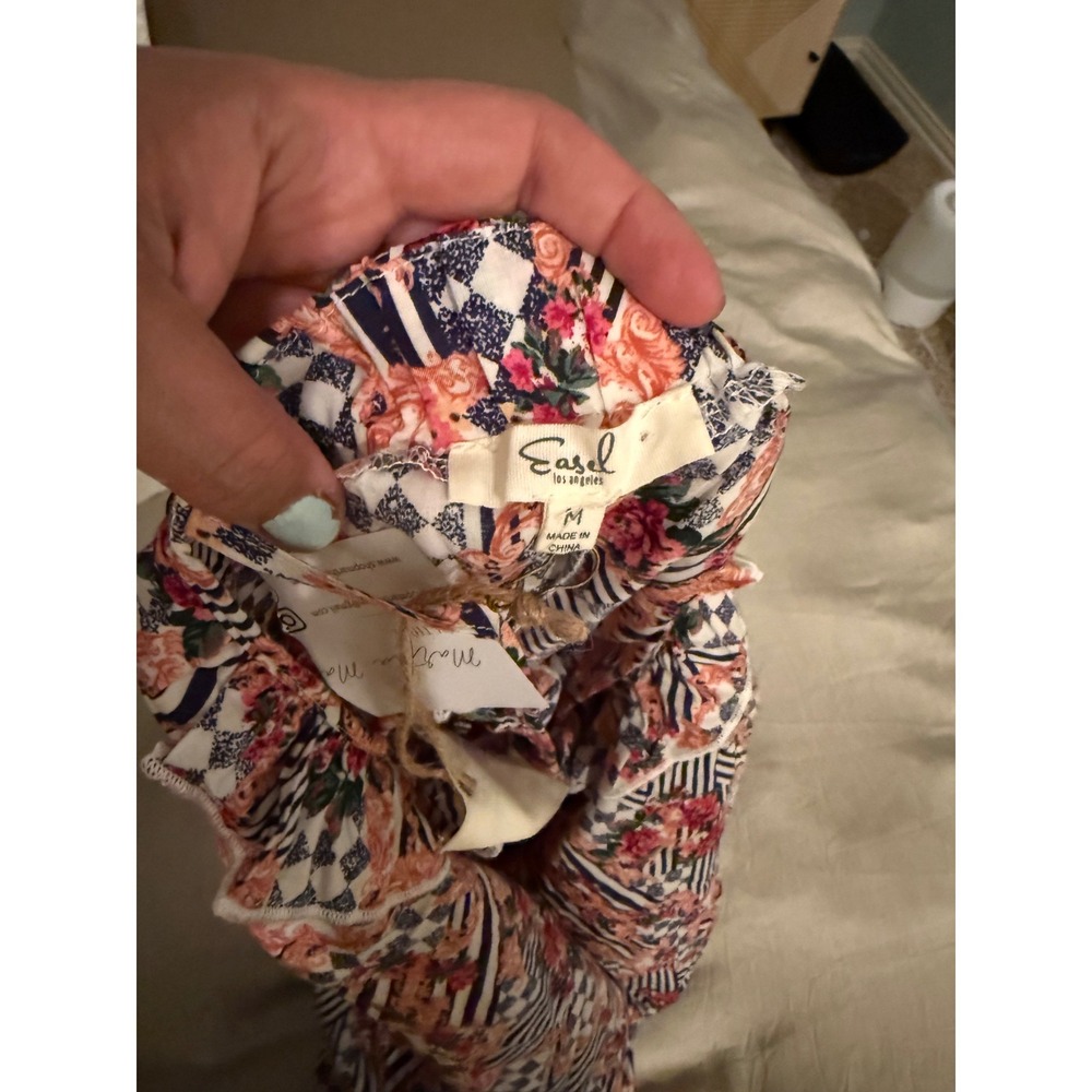 Easel Los Angeles Floral Print Ruffle Trim Tie Strap Top Cottagecore Bohemian - Picture 4 of 5